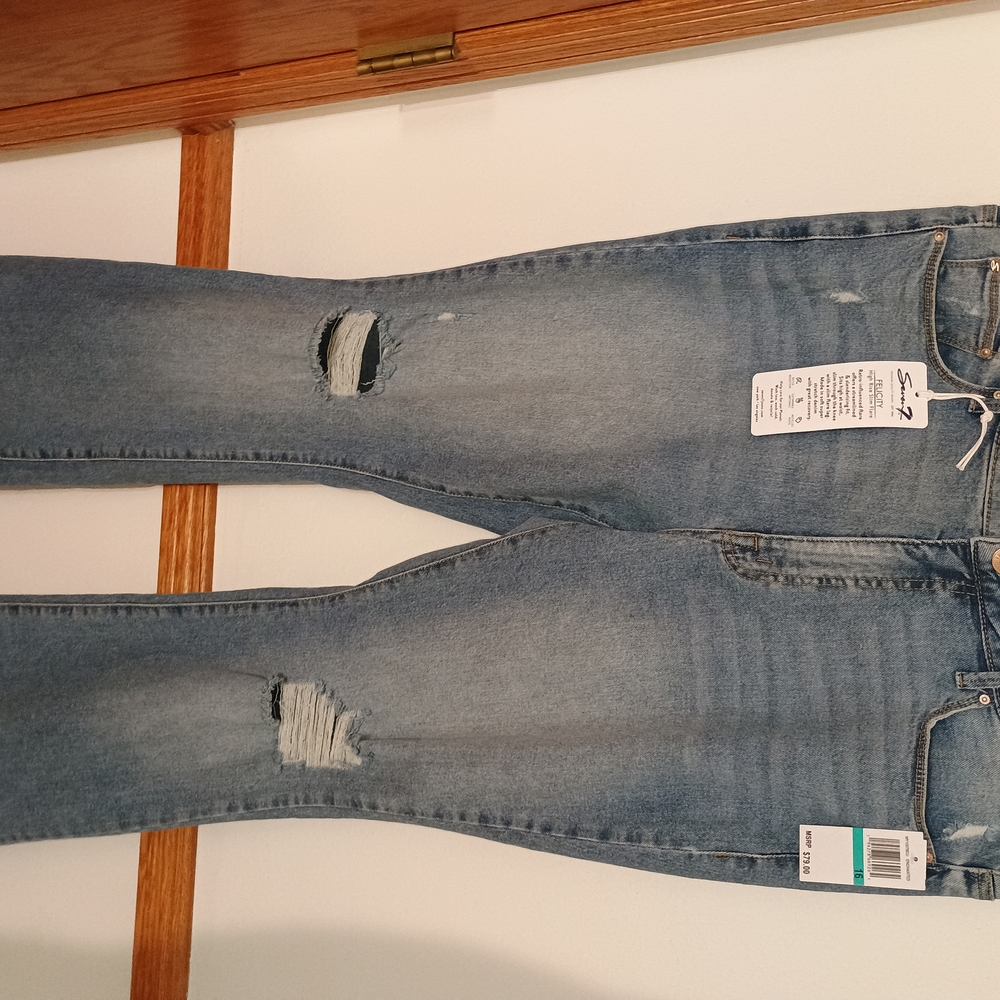 Seven7 Blue Flare Jeans with Distressed Details